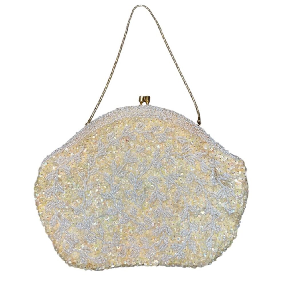Vintage Mid Century 1960s Yellow/White Sequin/Beaded La Regale Evening Bag